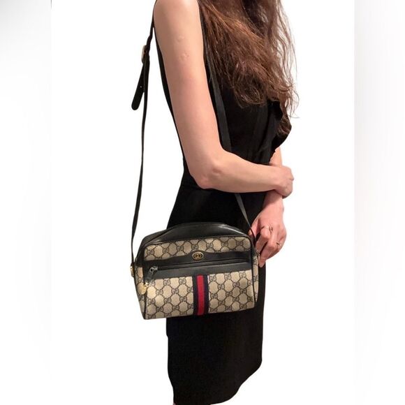 Gucci Cream and Navy Ophidia Crossbody Bag with Iconic Style - Picture 14 of 14